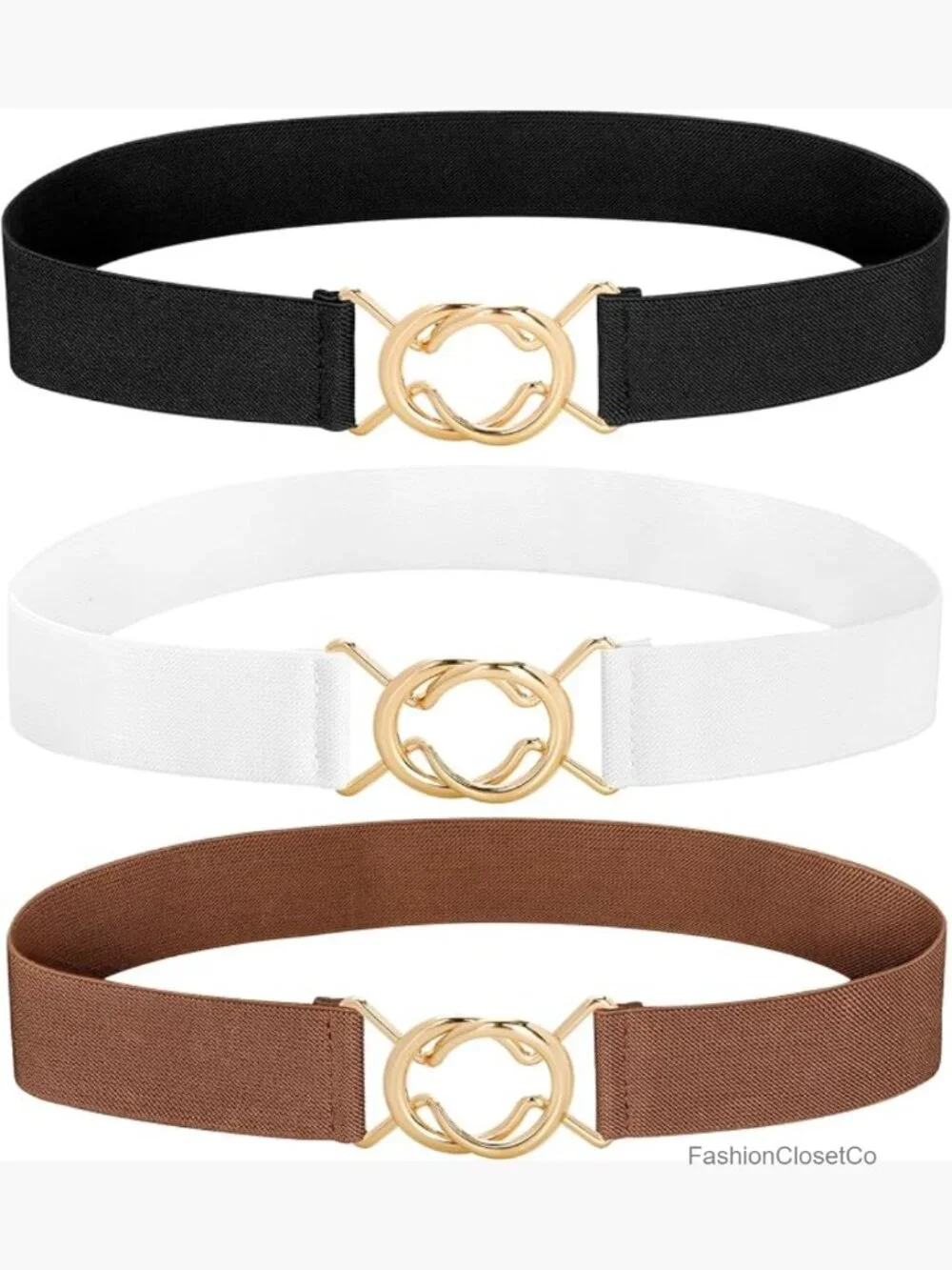3-Pack Elastic Stretch Belt with Gold Buckle Adjustable Waist Belt for Dresses